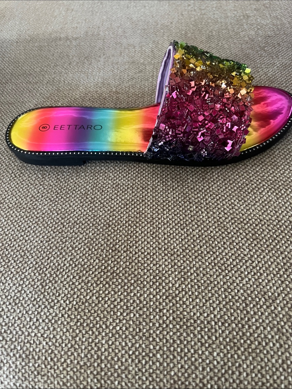 Rainbow Crystal Slide Sandal - Pink Multi